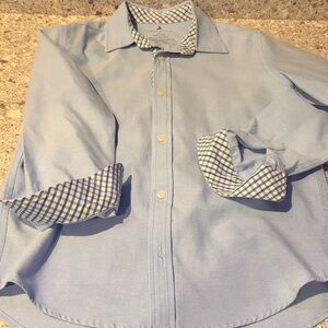 Kids Light Blue Button Down Shirt with Checkered Collar